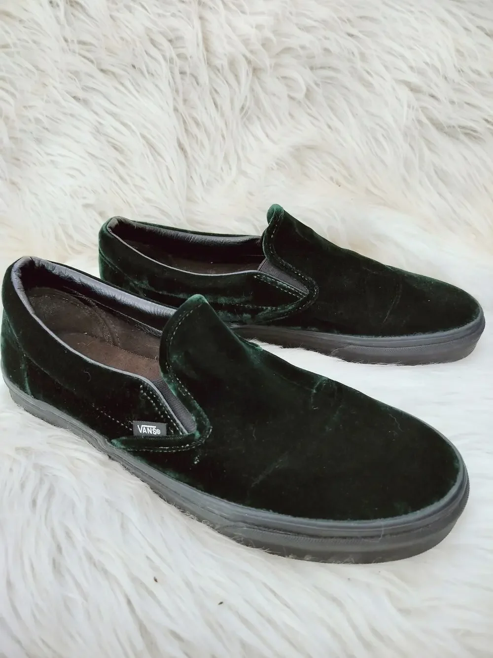 5707) Vans Men Classic Forest Green Velvet Slip On Shoes US M 11.5